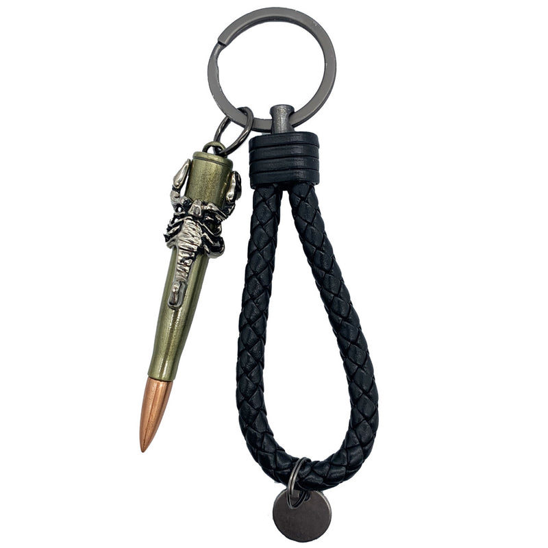 Stainless Steel Scorpion Golden Bullet Braided Leather Key Chain