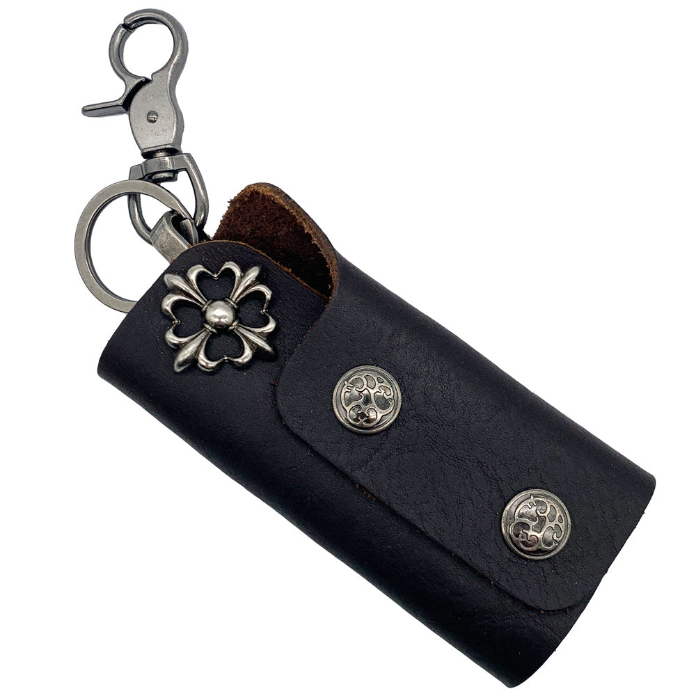 Stainless Steel Maltese Cross Leather Pouch Key Chain Holder