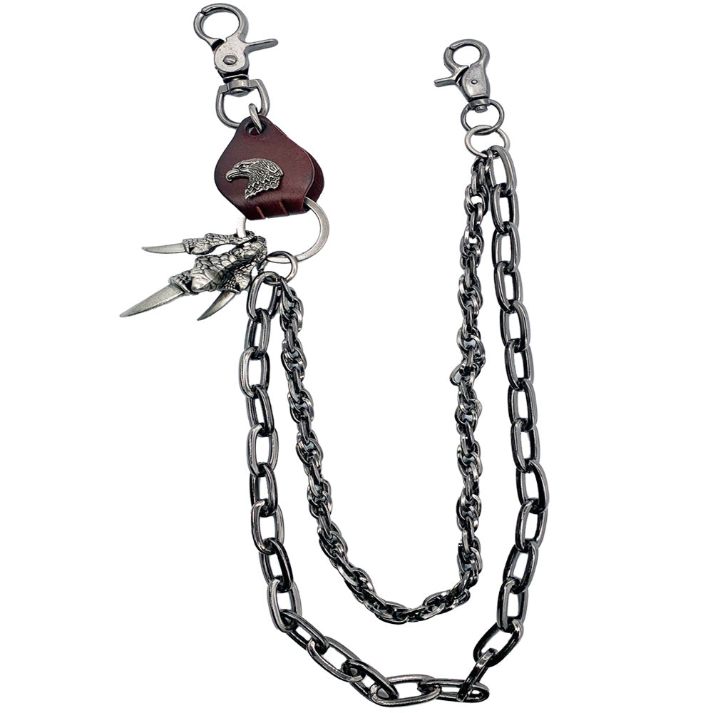 Long Stainless Steel Eagle Claw Heavy Double Chained Wallet Chain