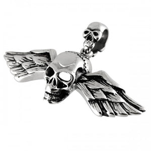 Stainless Steel Biker Skull Wings Pendant