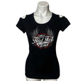 Ladies Hard, Fast, & Loud Cut Shoulder Lace Back Shirt