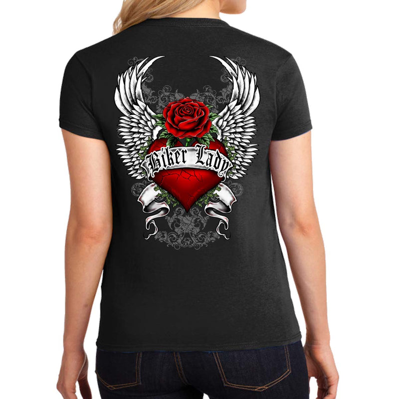 Ladies Missy Cut Heart Of An Angel Biker T-Shirt