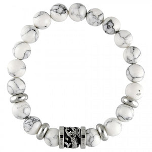 White Marble Stone Beads With Dragon Barrel Stainless Steel Charm Bracelet