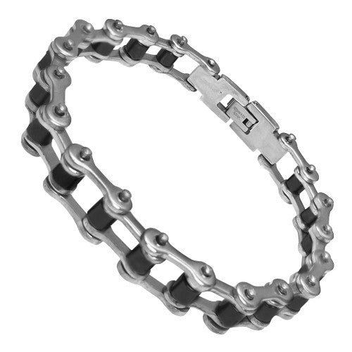 Stainless Steel Motorcycle Chain Rubber Detail Bracelet 10MM