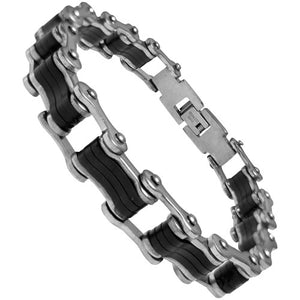 Stainless Steel Motorcycle Chain Rubber Detail Bracelet 12MM