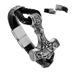 Stainless Steel Heavyweight Celtic Anchor Leather Hook Bracelet