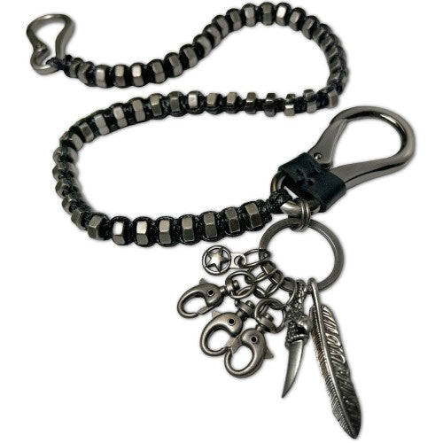 Long Stainless Steel Beaded Leather Feather W/ Claw Key
