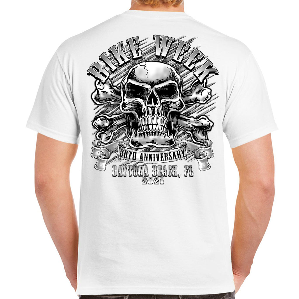 2021 Bike Week Daytona Beach 80th Anniversary Crossbones Skull T-Shirt