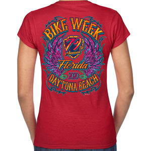 Ladies 2020 Bike Week Daytona Beach Neon Chick V-Neck T-Shirt