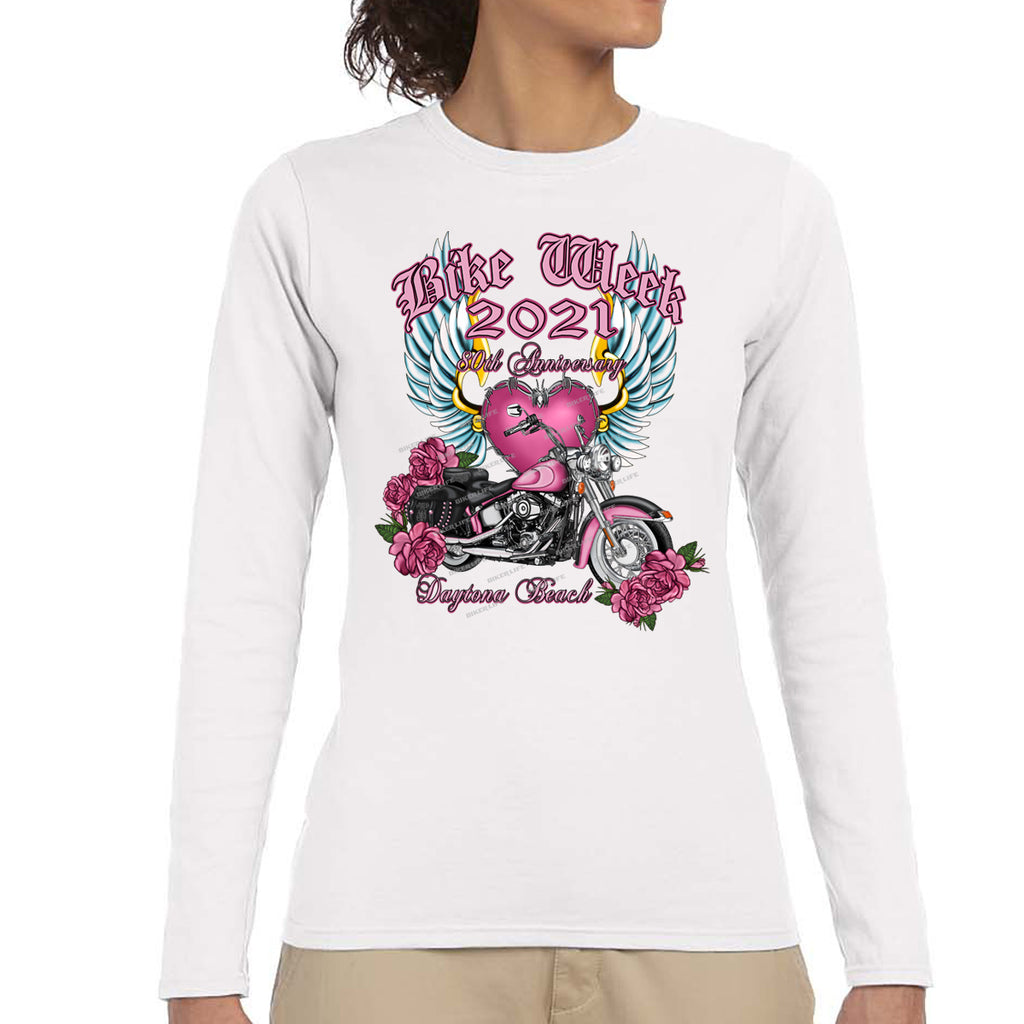 Ladies 2021 Bike Week Daytona Beach Softail Angel Long Sleeve Shirt