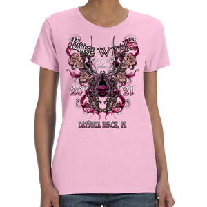 Ladies Missy Cut 2021 Bike Week Daytona Beach Spider Rose T-Shirt