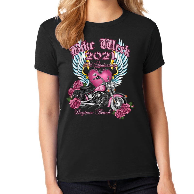 Ladies Missy Cut 2021 Bike Week Daytona Beach Softail Angel T-Shirt