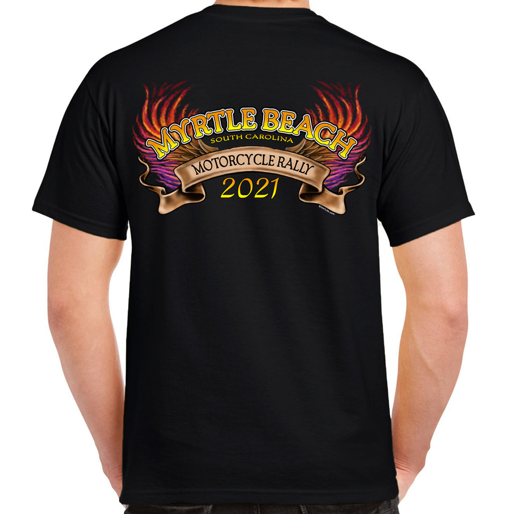 2021 Myrtle Beach Motorcycle Rally Flaming Eagle Engine T-Shirt