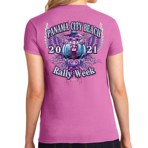 Ladies Missy Cut 2021 Panama City Beach Rally Week Motorcycle Wings T-Shirt