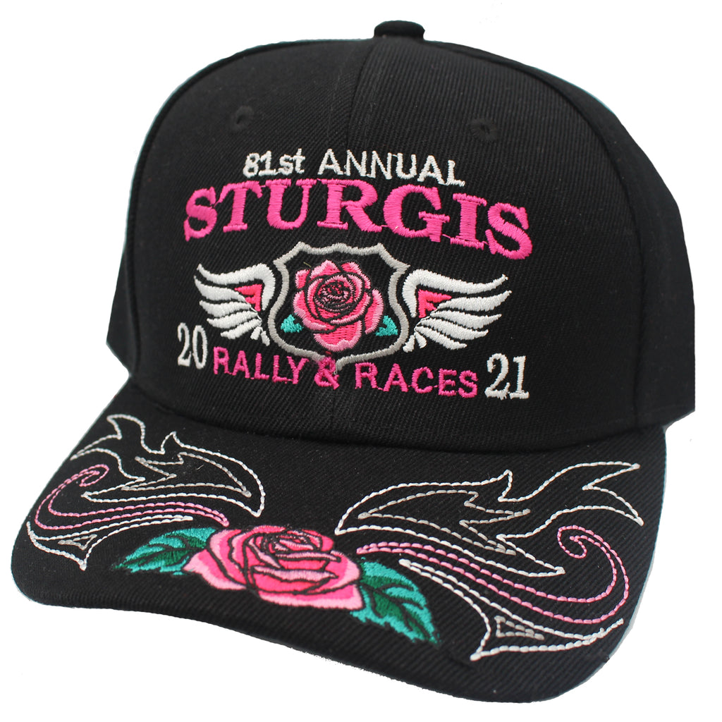 2021 Sturgis Motorcycle Rally Embroidered Western Rose Wing Hat