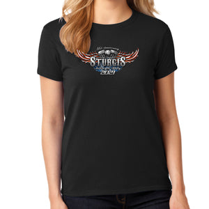 Ladies Missy Cut 2021 Sturgis Motorcycle Rally American Woman T-Shirt