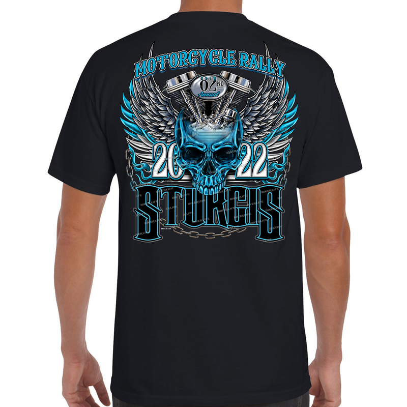 2022 Sturgis Motorcycle Rally Bright Skull Pocket T-Shirt