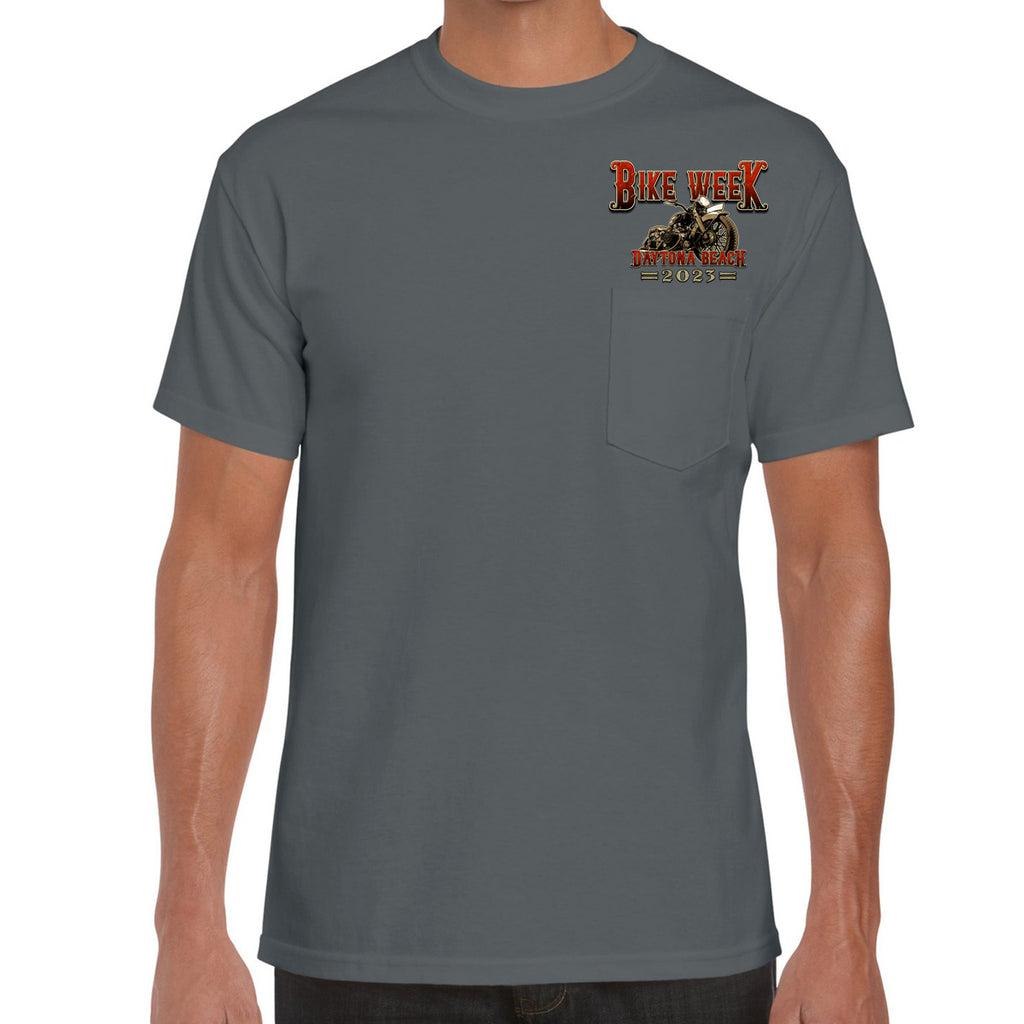 2023 Bike Week Daytona Beach Vintage Map Pocket T-Shirt