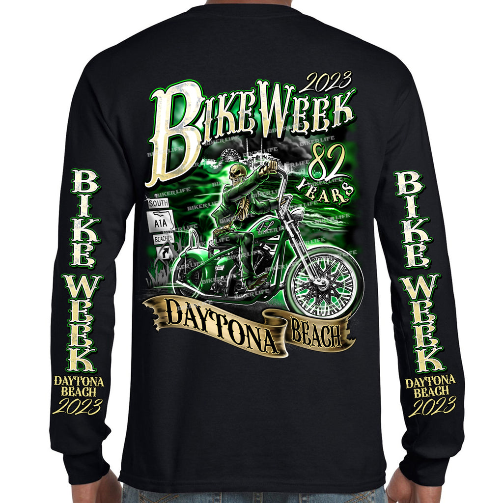 2023 Bike Week Daytona Beach Green Skeleton Rider Long Sleeve