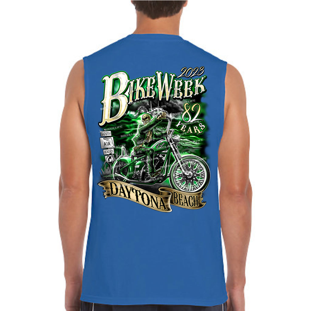 2023 Bike Week Daytona Beach Green Skeleton Rider Muscle Shirt