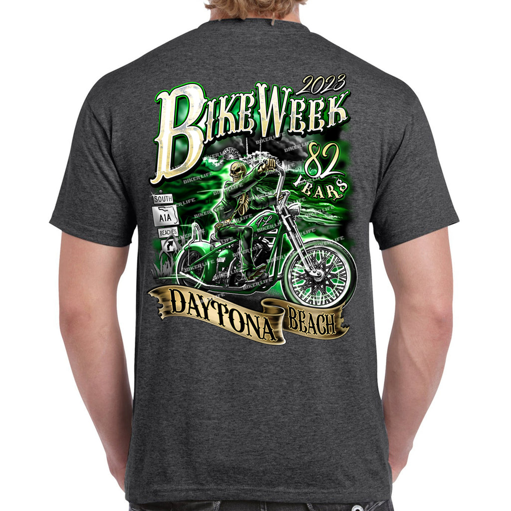 2023 Bike Week Daytona Beach Green Skeleton Rider T-Shirt