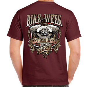 2023 Bike Week Daytona Beach Rustic Ribboned Engine T-Shirt