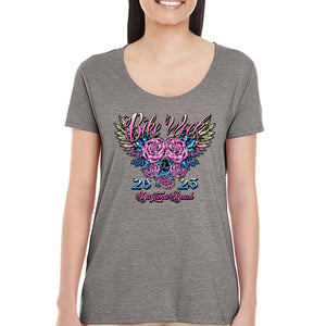 Ladies 2023 Bike Week Daytona Beach Rose Blossom Wings Scoop Neck Shirt