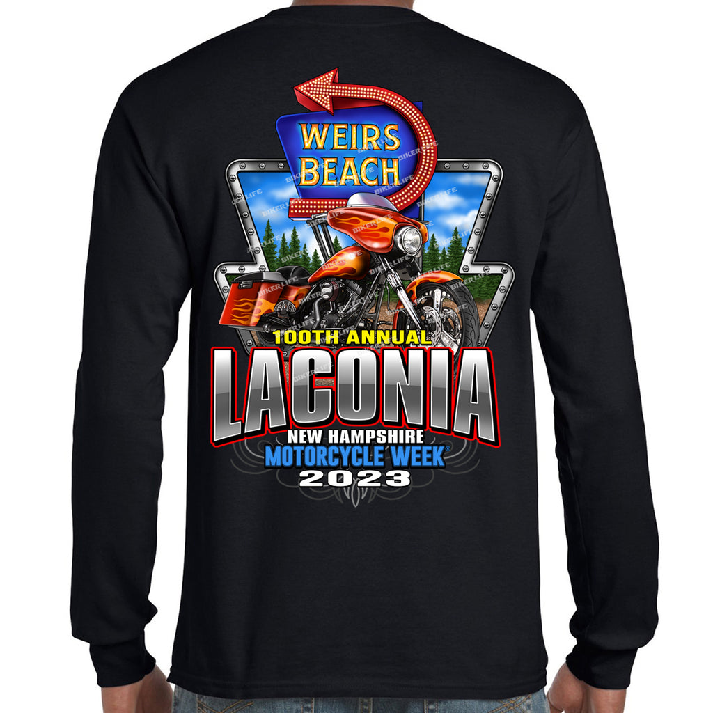 2023 Laconia Motorcycle Week Weirs Beach Neon Sign Long Sleeve