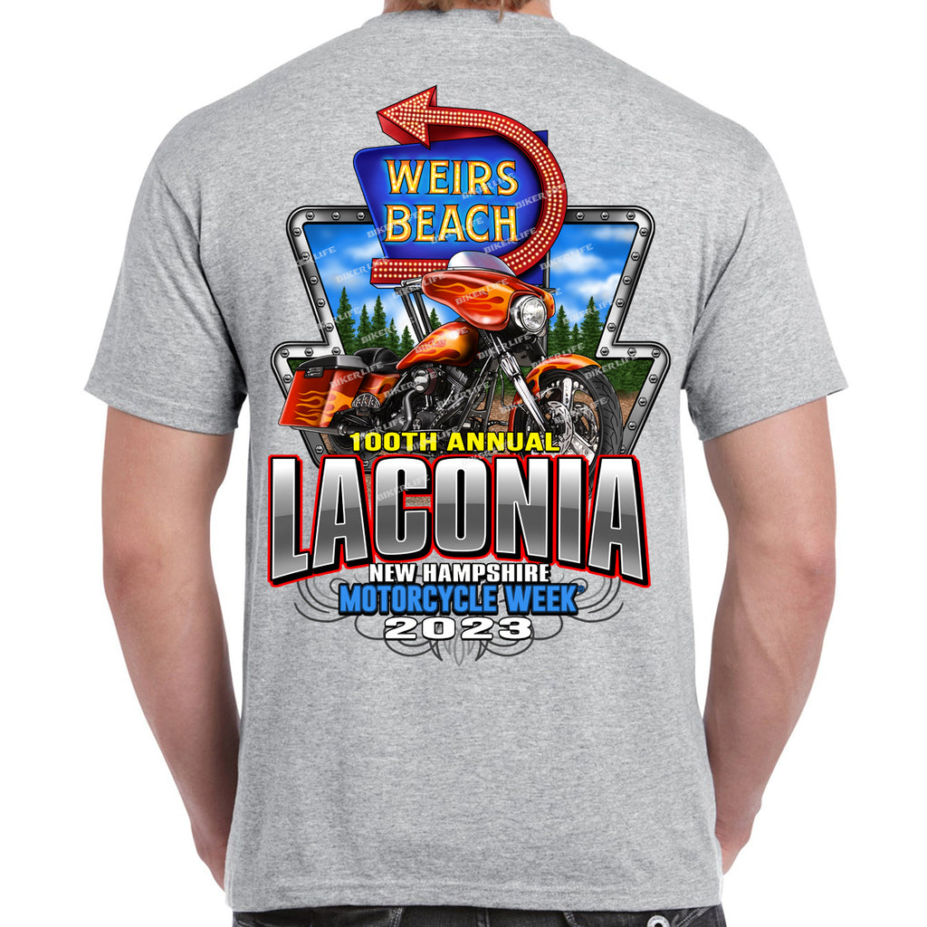 2023 Laconia Motorcycle Week Weirs Beach Neon Sign T-Shirt