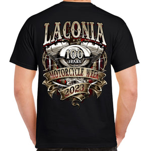 2023 Laconia Motorcycle Week Rustic Ribboned Engine T-Shirt