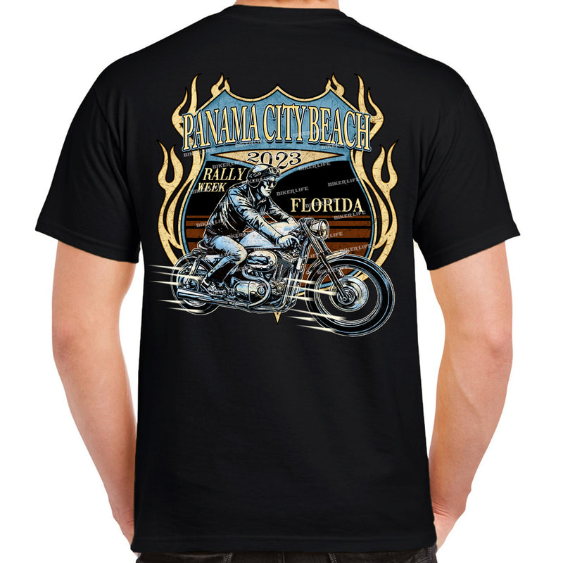 2023 Panama City Beach Rally Week Vintage Flame Rider T-Shirt