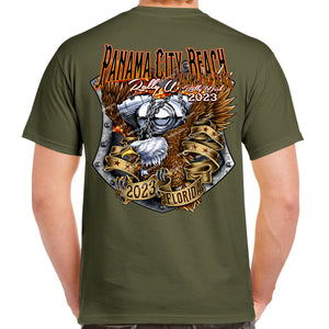 2023 Panama City Beach Rally Week Flaming Eagle Shield T-Shirt