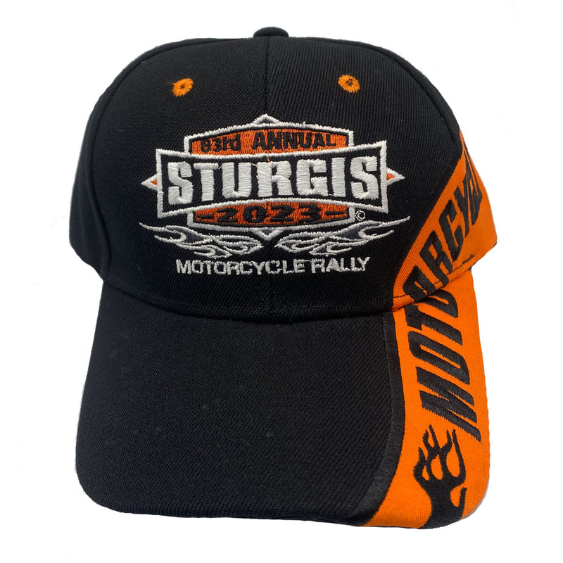2023 Sturgis Motorcycle Rally Flaming Side Stripe Embroidered Hat