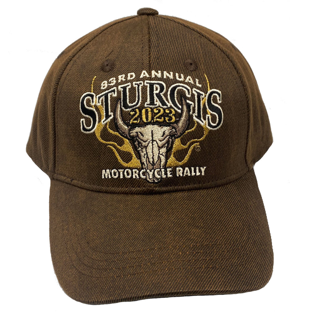 2023 Sturgis Motorcycle Rally Flame Steer Oil Stained Hat