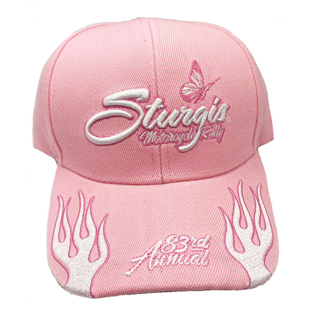 Ladies 2023 Sturgis Motorcycle Rally Flaming Pink Butterfly Hat
