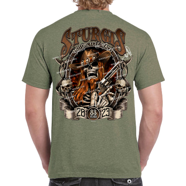 2023 Sturgis Motorcycle Rally Western Skull Gun Smokin T-Shirt – Biker ...