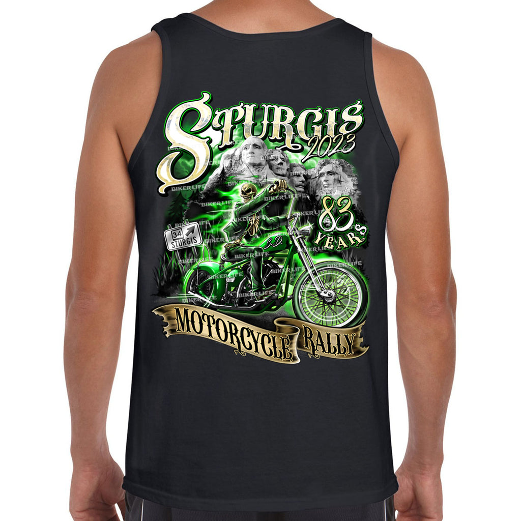 2023 Sturgis Motorcycle Rally Green Skeleton Rider Tank Top