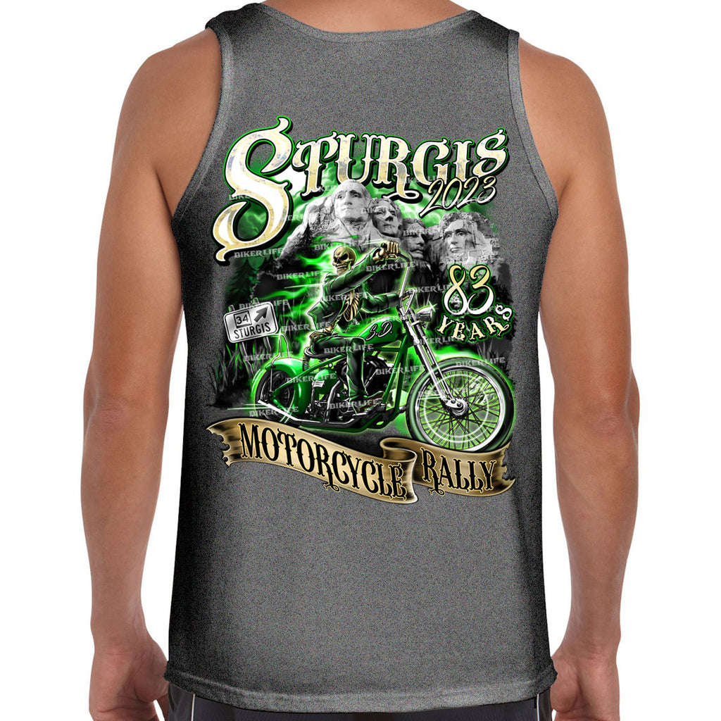 2023 Sturgis Motorcycle Rally Green Skeleton Rider Tank Top