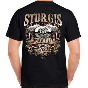 2023 Sturgis Motorcycle Rally Rustic Ribboned Engine T-Shirt