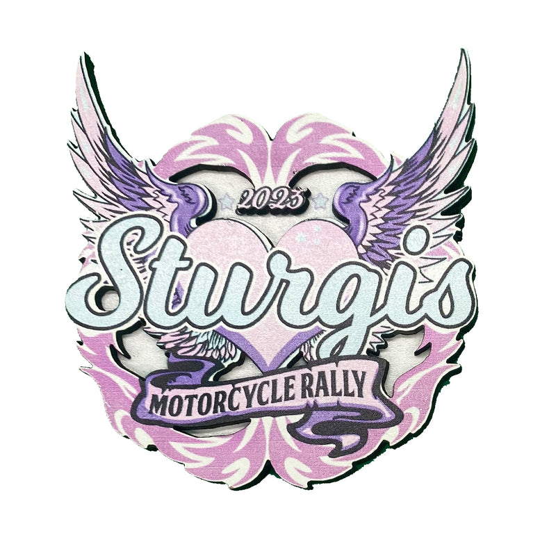 2023 Sturgis Motorcycle Rally Heart Wings Wooden 3D Magnet