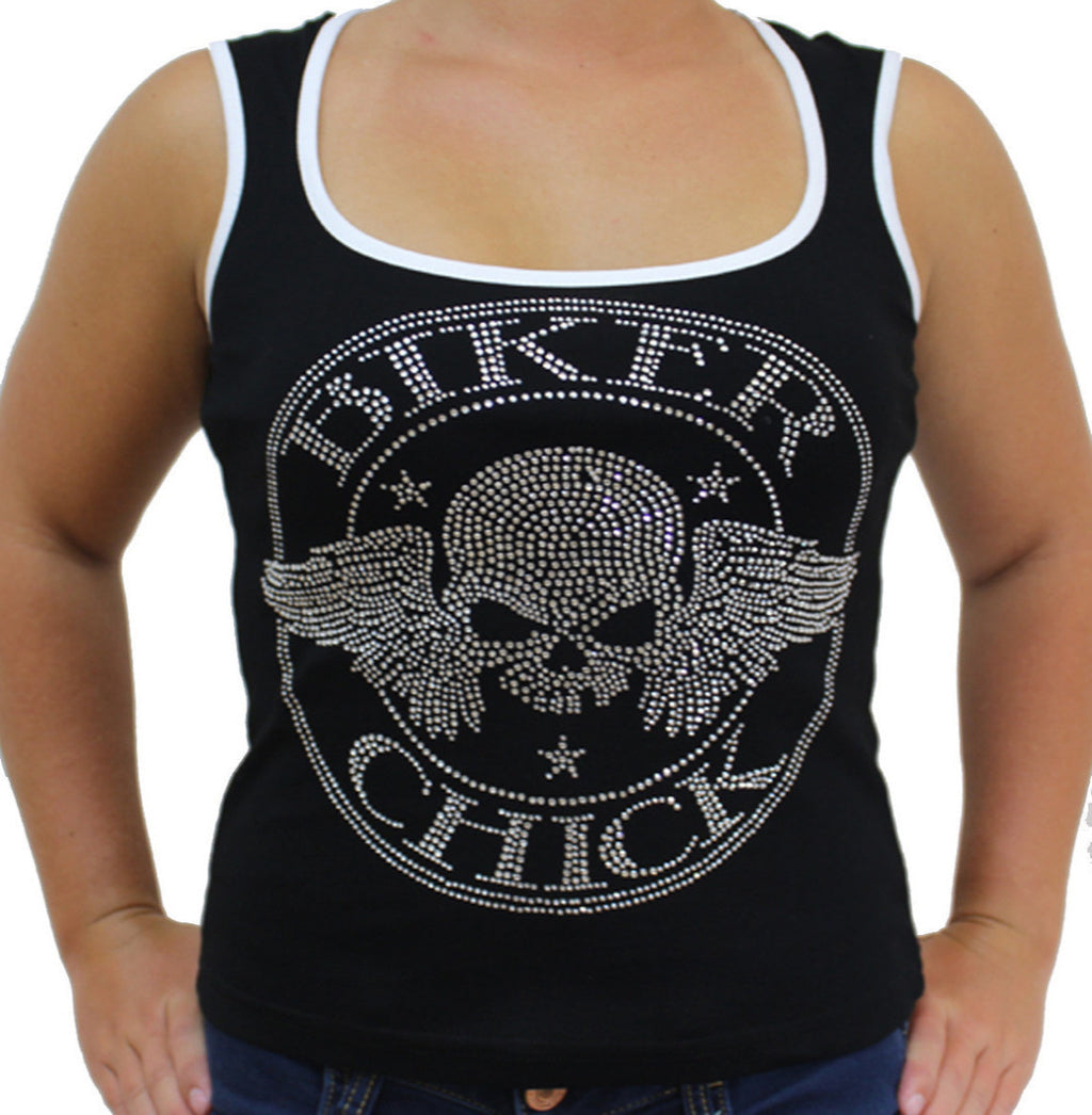 Ladies Rhinestone Biker Chick Tank Top