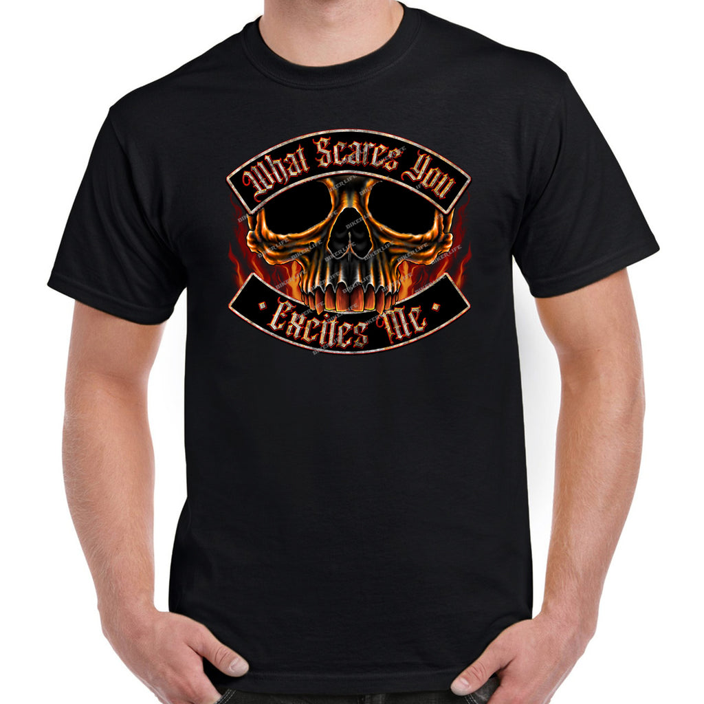 What Scares You Excites Me Flame Skull T-Shirt
