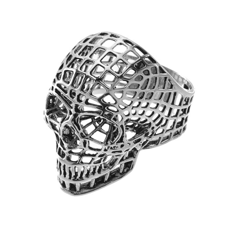 Skull Head Webbing Design Stainless Steel Biker Ring