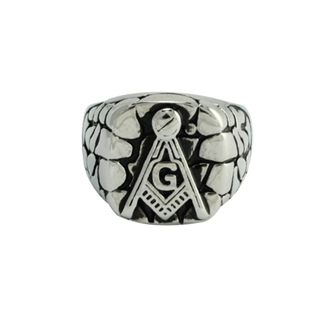 Textured Masonic Stainless Steel Biker Ring