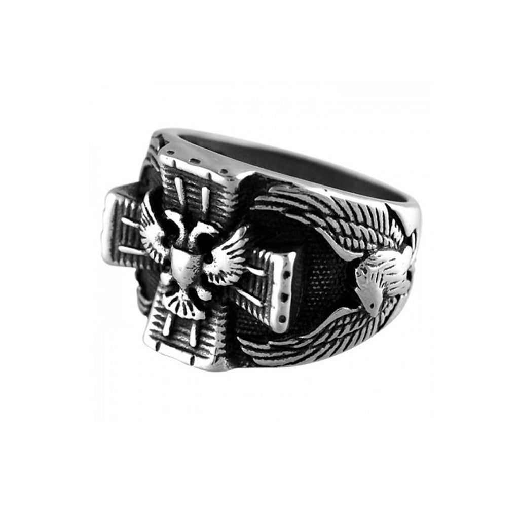 Eagle Cross Wide Band Stainless Steel Biker Ring