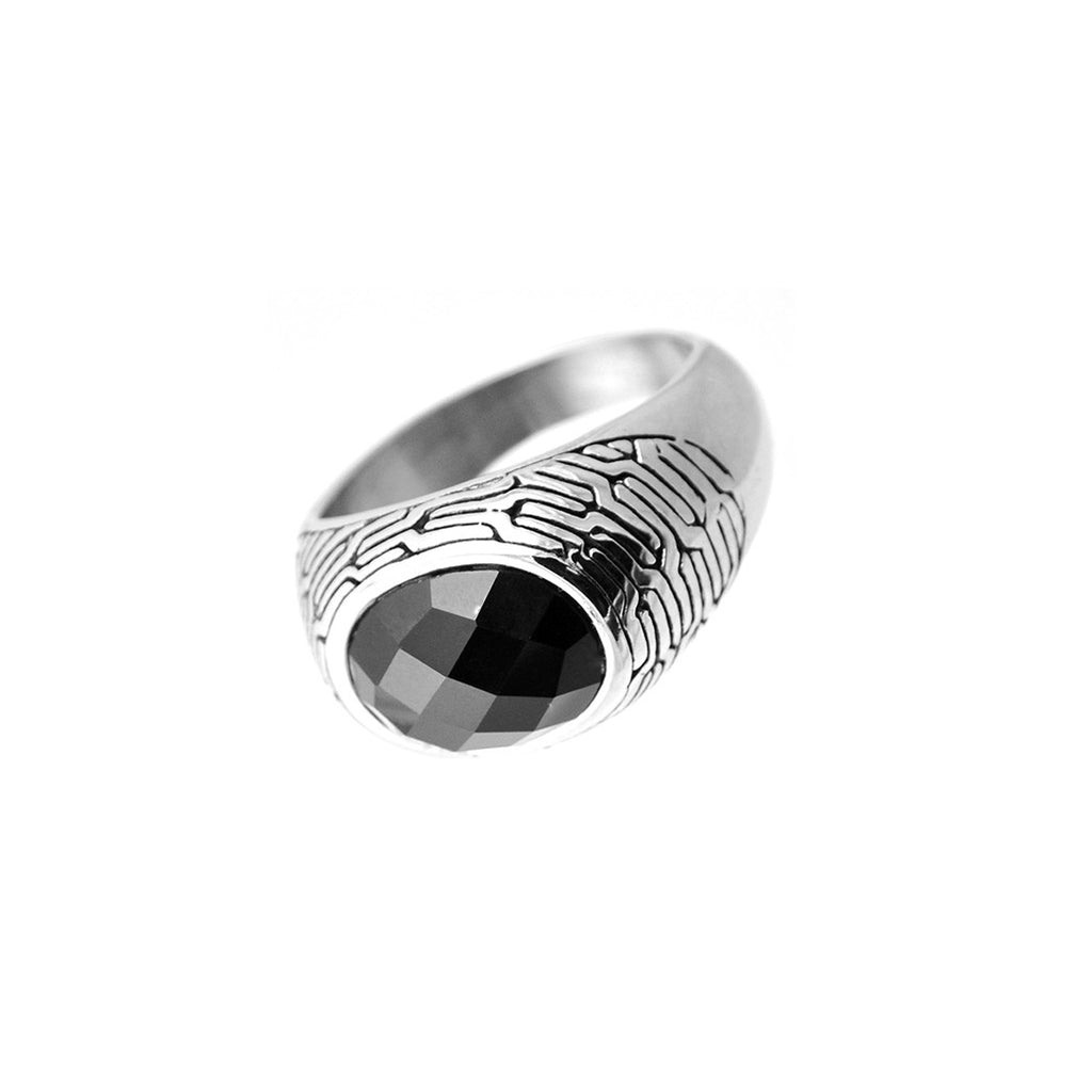 Onyx Retro Inspired Stainless Steel Biker Ring