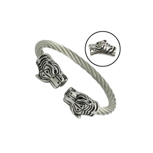 Double Tiger Heads Stainless Steel Cable Bracelet