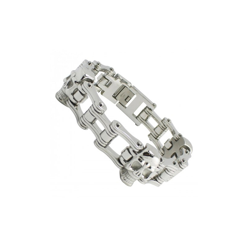 Stainless Steel Motorcycle Chain with Skulls Bracelet