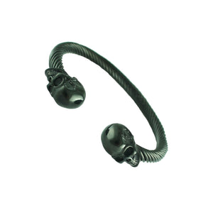 Skull Heads Stainless Steel Twisted Cable Bangle
