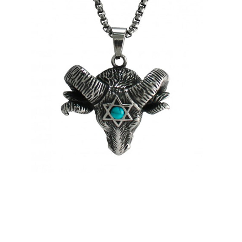 Turquoise Ram Stainless Steel Necklace